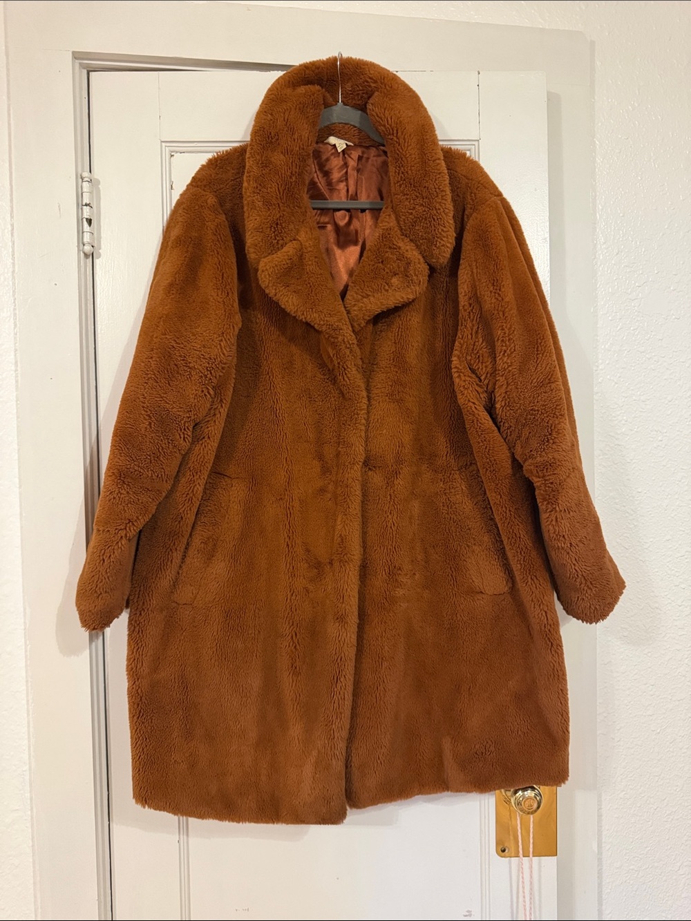 Lux Plush Faux Fur Coat - Rust Brown